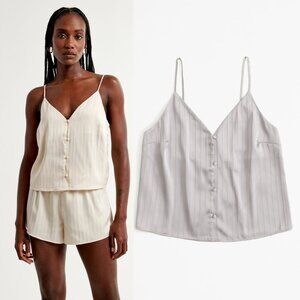 Abercrombie - Yummy Jacquard Satin Camisole Tank Button-Front Top | XS | Ivory